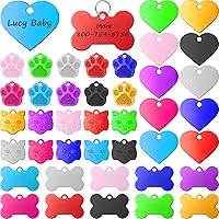 Frienda 40 Pack Colorful Blank Pet ID Tags for Dogs Cats - Aluminum Bone Paw Heart Cat Head Shapes, Personalized Engraving Ready