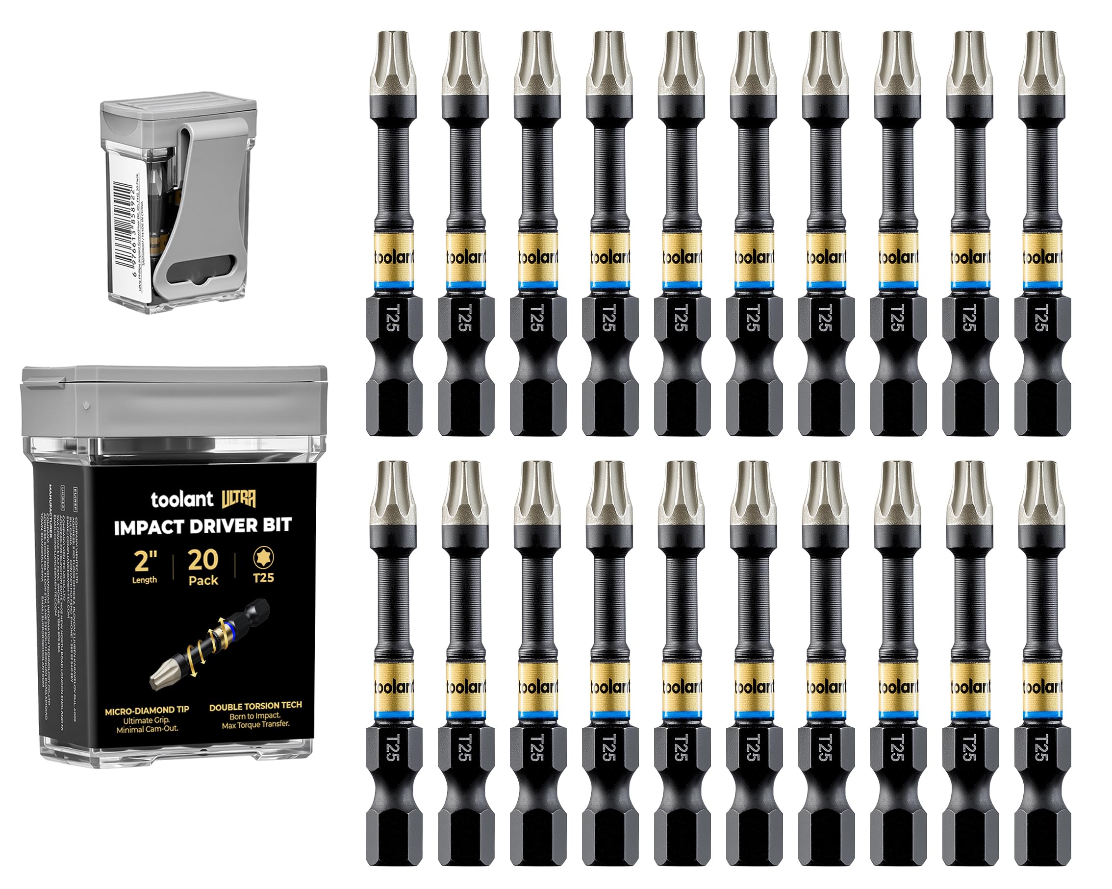 toolant T25 2" Impact Torx Bits, 1/4" Hex, S2 Steel, 20-Piece Set