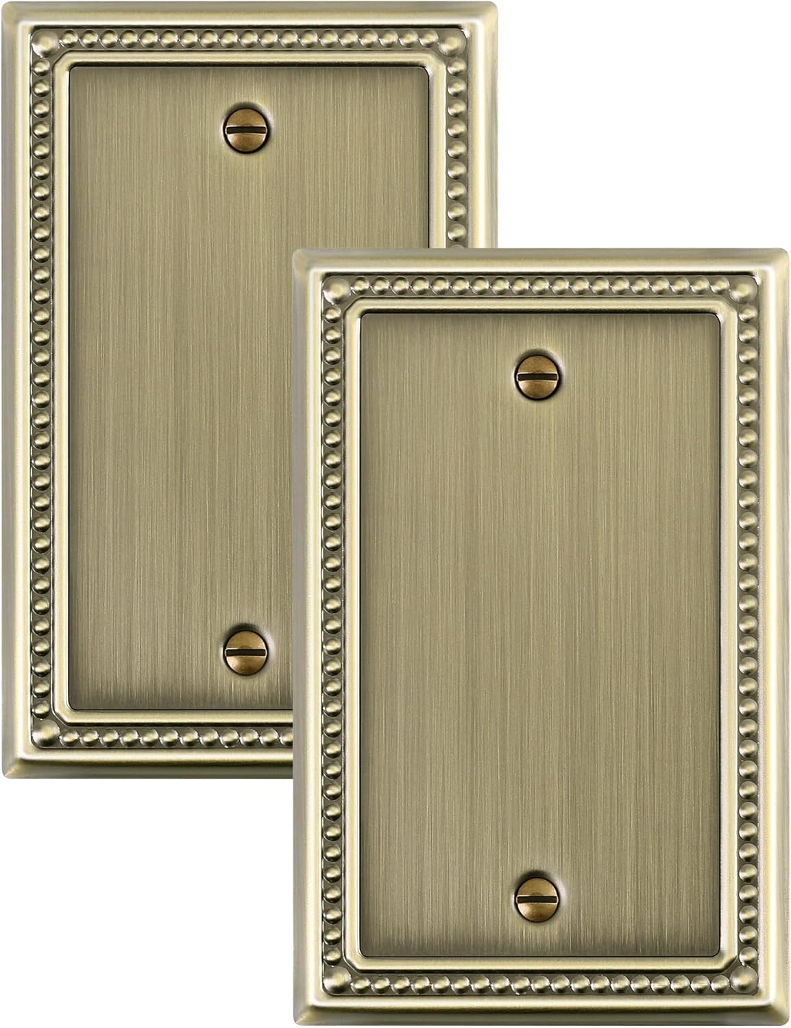 2-Pack Blank Outlet Cover Wall Plate, Metal Switch Plates Outlet Covers, Antique Brass Pearls Beaded Decorative Wall Plates