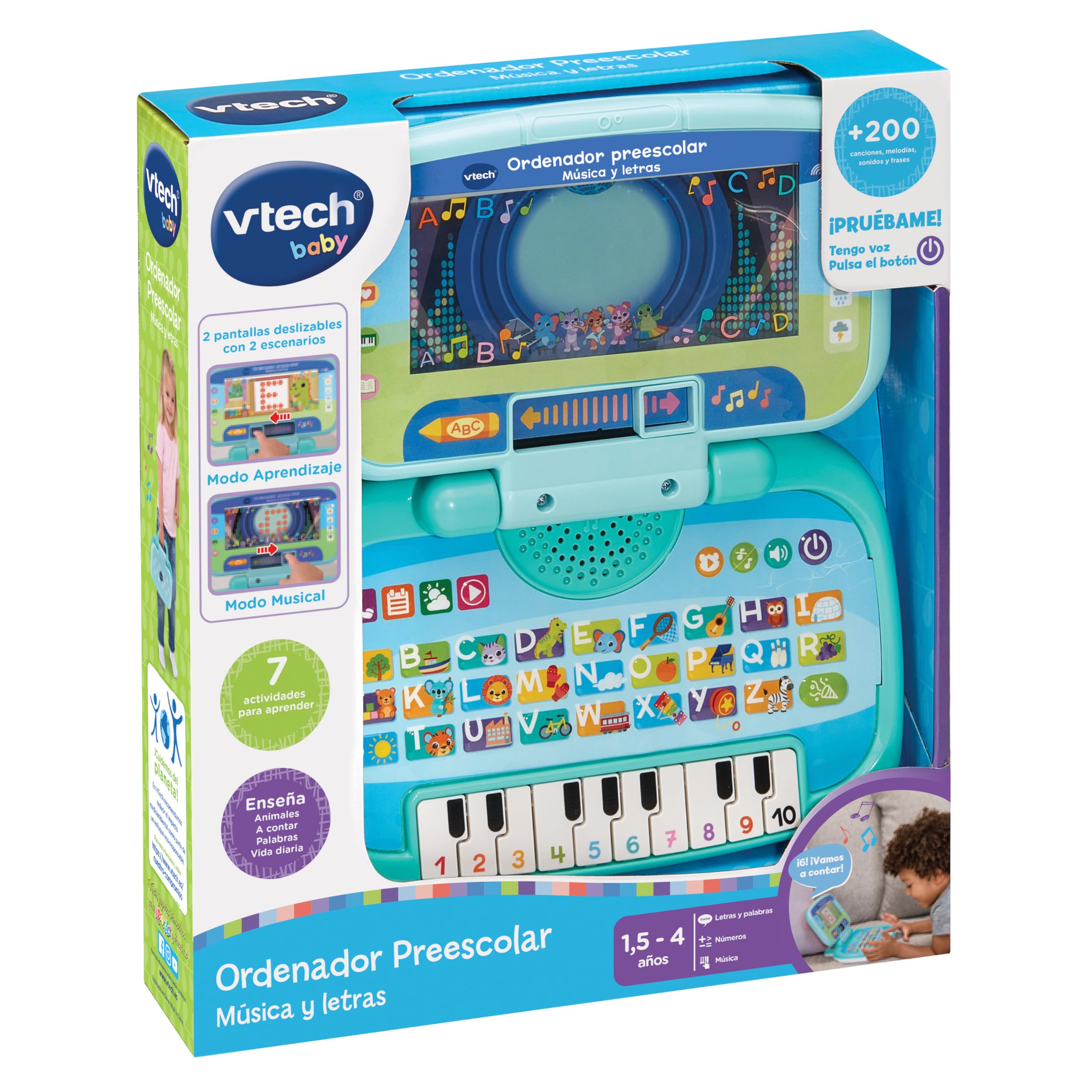 VTech-Baby Ordenador Preescolar Música y Letras, Ordenador Infantil, Fomenta Aprendizaje Alfabeto, Números, Letras, Música, 2 Modos de Juego, Regalo niños +1.5 años, Versión ESP