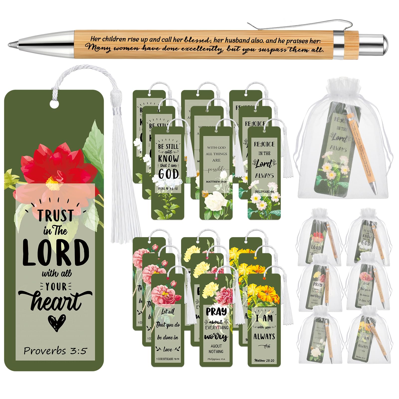 Photo 1 of Spakon 100 Sets Mother's Day Church Gifts Bible Verse Bookmarks Inspirational Bamboo Pens Gift Bags Mom Christian Gifts Bulk Religious Mothers Day Party Favors