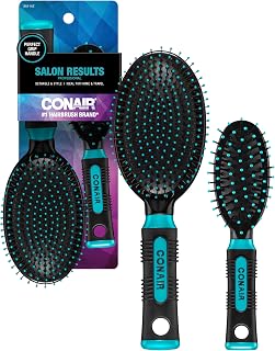 Conair Salon Results Hairbrush Set: Full-Size & Travel Nylon Bristle Brushes for All Hair Types - Detangler, No Snags, Stress-Free Brushing