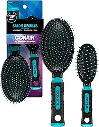 Conair Conjunto de escovas de cabelo Salon Results - Escova de cabelo para viagem - Escovas de cabelo para todos os tipos de cabelo - Tamanho de viagem + Escova de tamanho normal