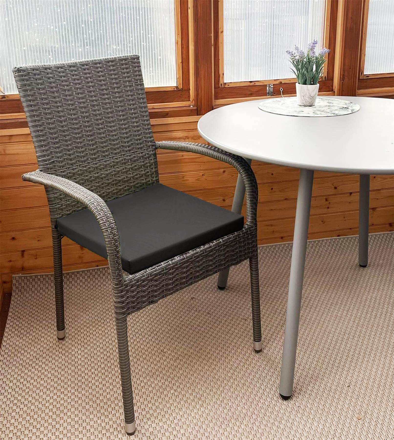 Roseley Waterproof Chair Cushion With Ties Outdoor Seat Pad Removable Water-Resistant Cover Durable Comfy Patio Garden Lawn Seating [Black, 50 x 44 x 4cm]