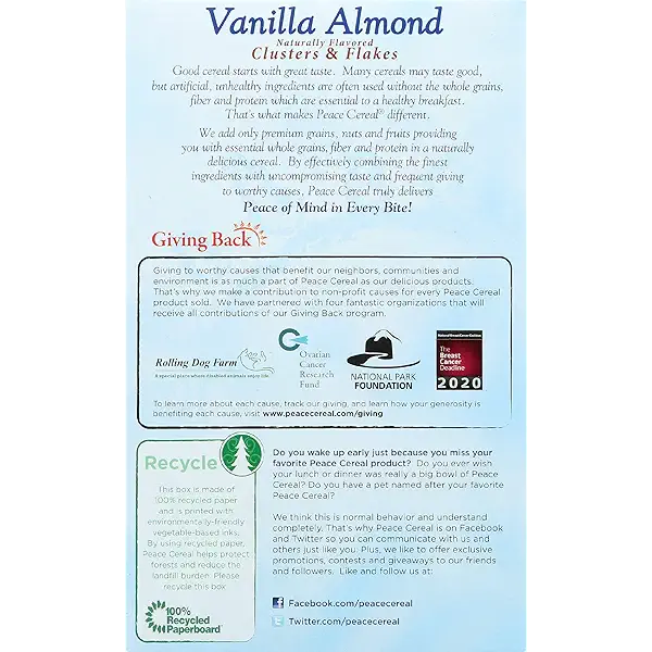 PEACE CEREAL CEREAL VANILLA ALMOND 11OZ 2