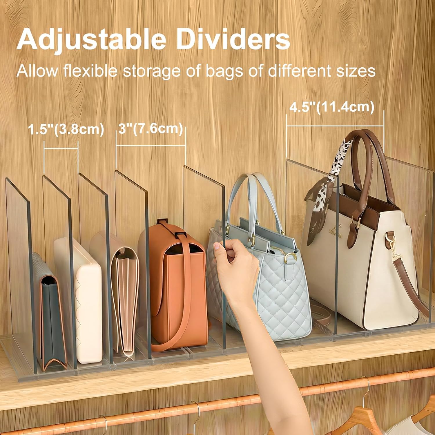Bag & Purse Organizer for Closet: Adjustable Clear Handbag Storage Shelf - Plastic Clutch Dividers for Closet Organizers and Storage - Keep Carteras & Pocketbook Upright - Image 3