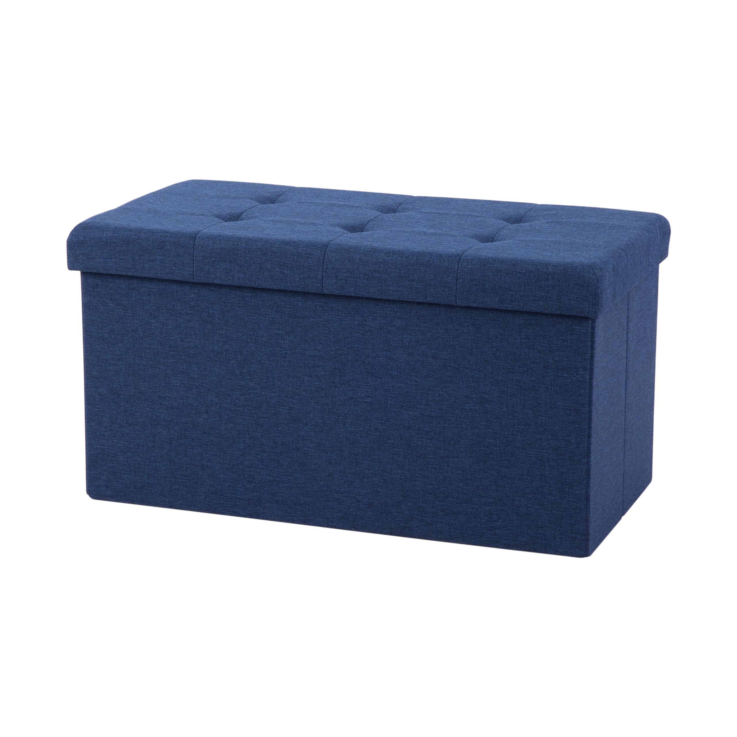 Seville Classics Cushioned Fabric Ottoman Hidden Storage Chest Footrest Chair, Padded Seat for Bedroom, Dorm, Loft, Living Room, Entryway, Hallway, Midnight Blue, 31.5" Bench