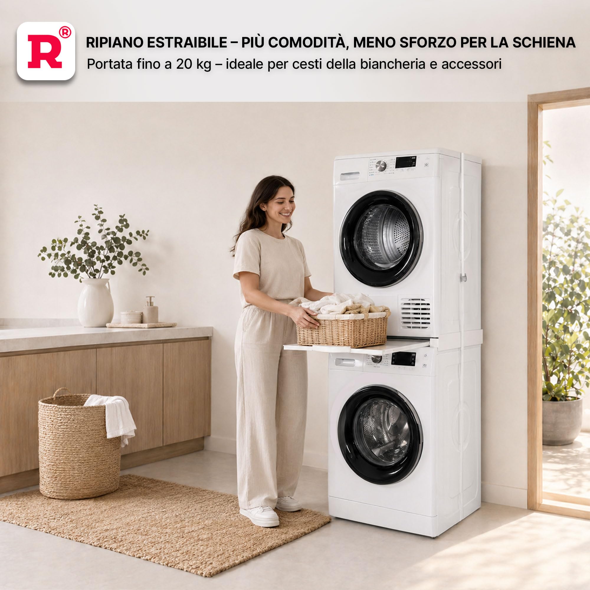 ROLLER Kappatos Kit Sovrapposizione Lavatrice Asciugatrice con Ripiano