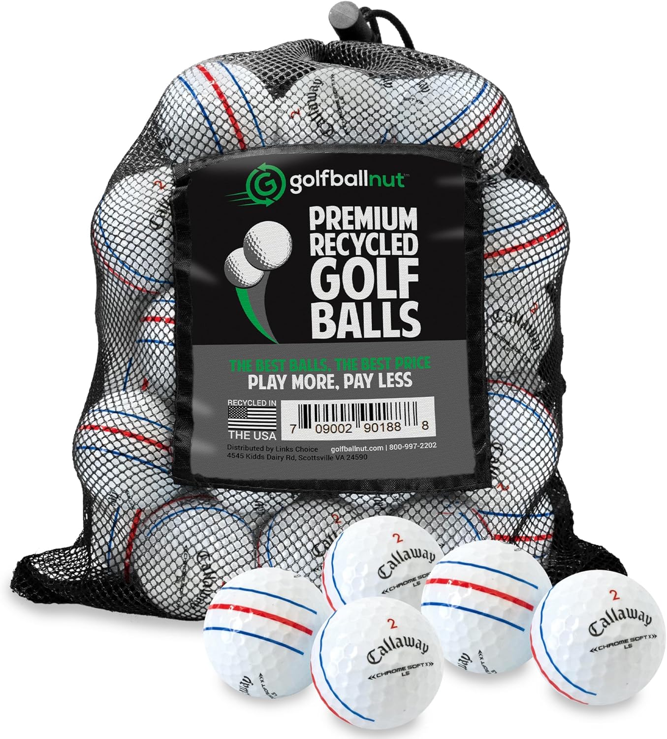 24 Recycled Golf Balls for Callaway Chromesoft X LS Triple Track - Used Golf Balls Bulk 5A Mint Condition – Includes Mesh Bag – 24-Pack, White