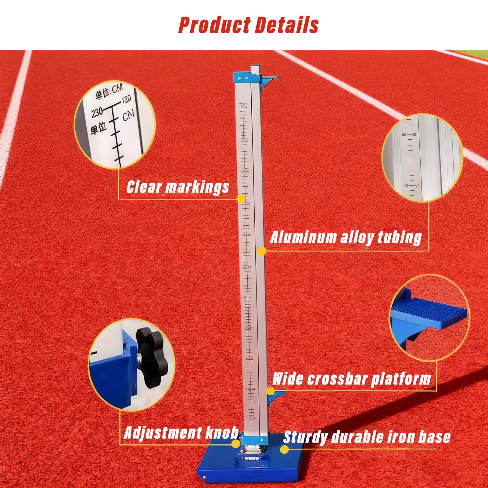 Portable High Jump Standards Pole, Moveable Base Stand Athletic High Jump Training Equipment, 30-230cm Adjustable Height for Track & Field & Middle School