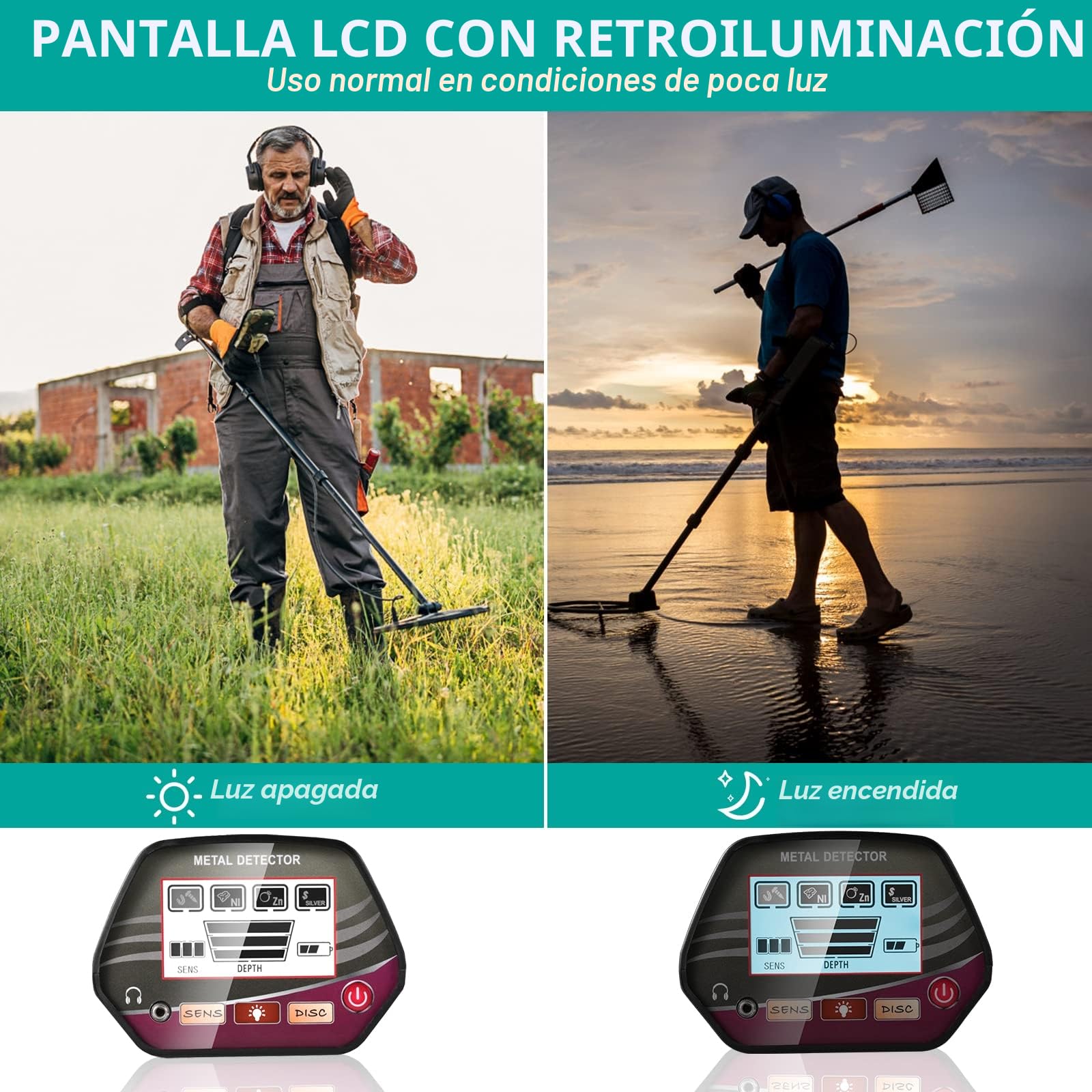 Detector de Metales con 2 Baterías, Ajustable Longitud de 84-110 cm, Detector de Metales Impermeable de Alta precisión con Pantalla LCD para niños y Adultos