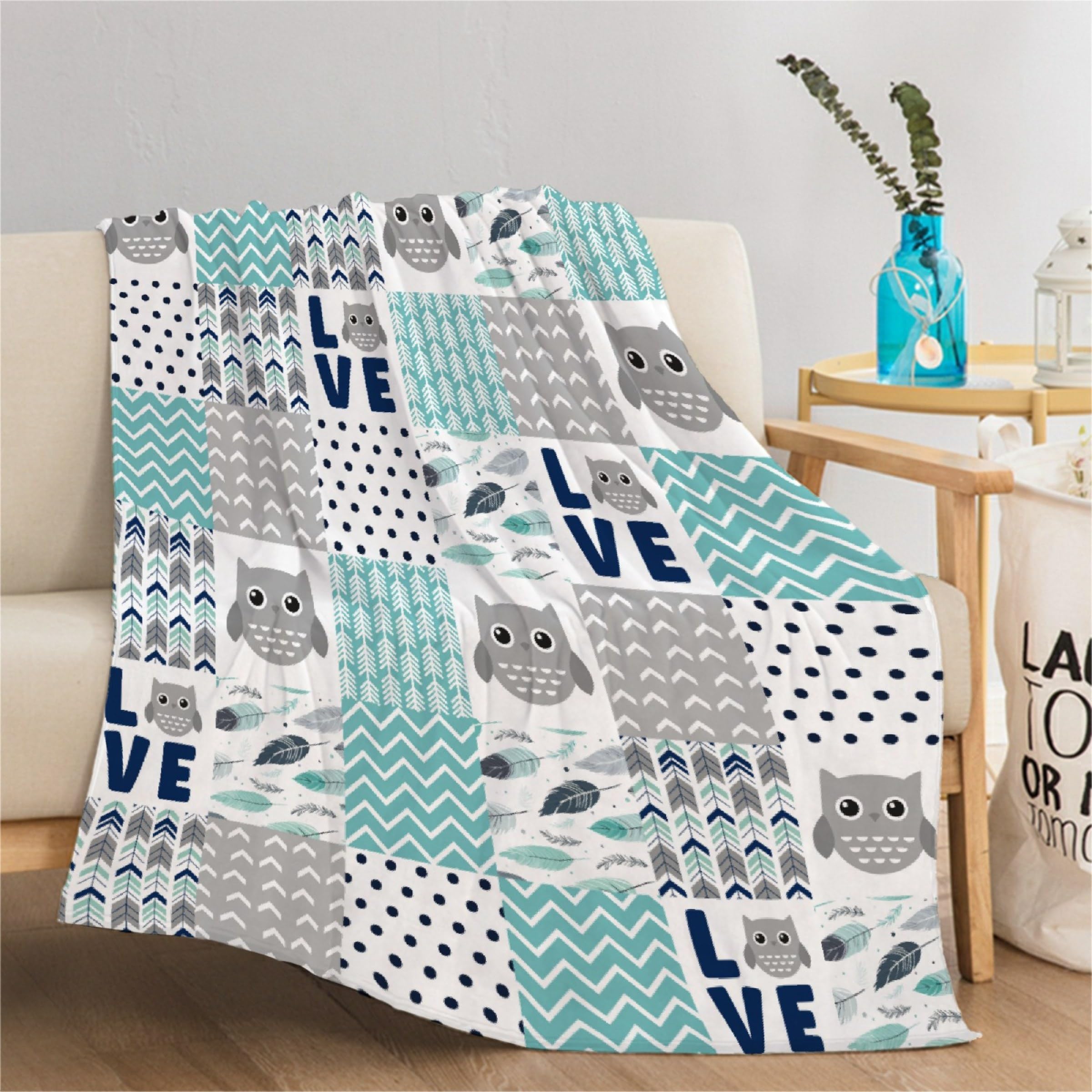 Tukiv Cute Owl Blanket Gifts - Dinosaur Gifts for Boys Girls - Plush Cozy Warm Owl Flannel Blanket for Couch/Sofa/Bed - Owl Lovers Decor for All Season,40