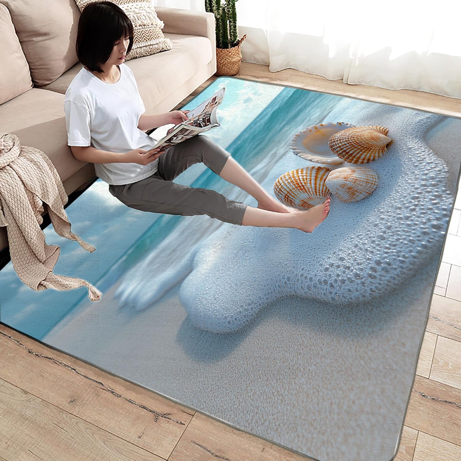 never young beach rug 新品未使用 QFKJDML Abstract Area Rug Living Room Beach Scenery Sunset Modern