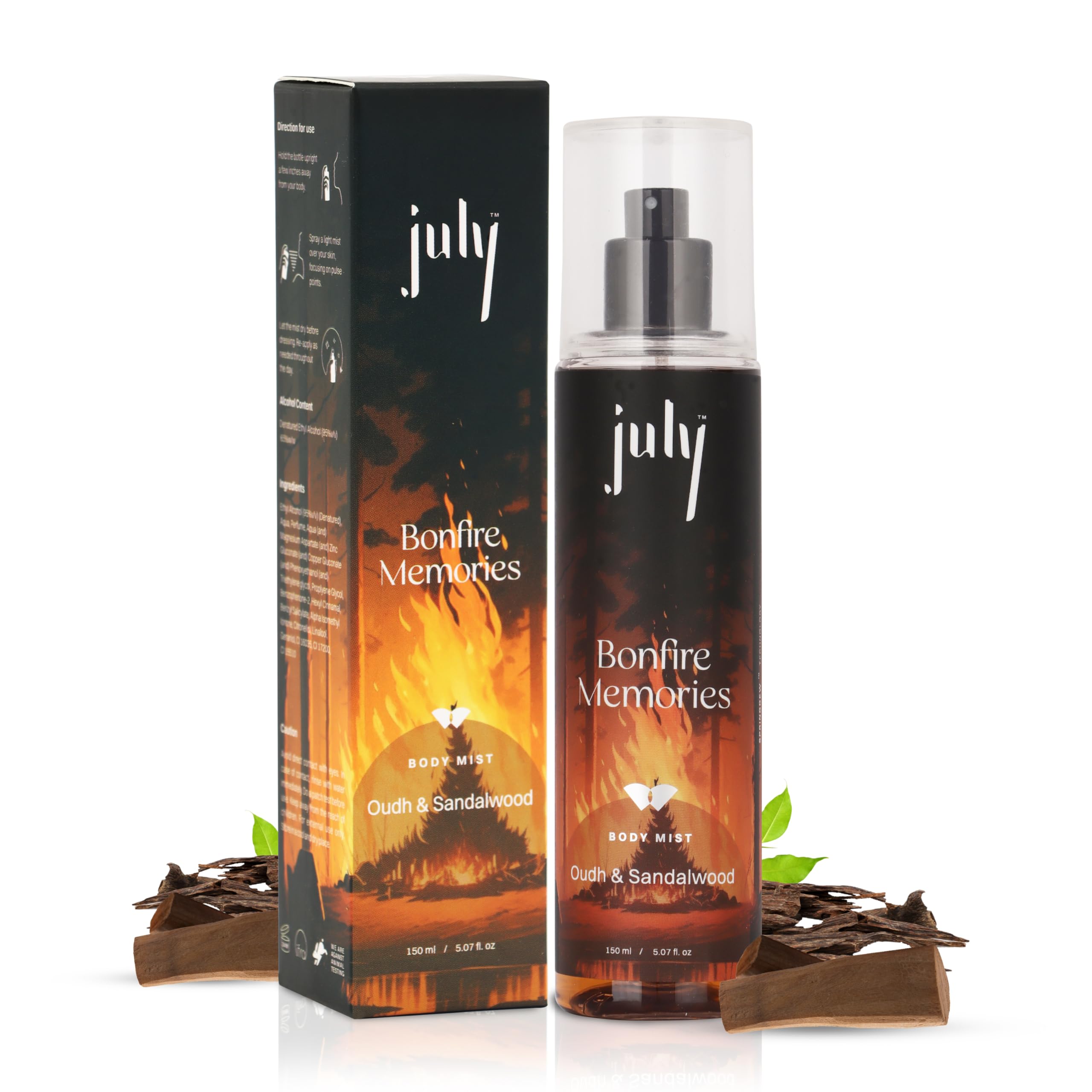 July Bonfire Memories Body Mist Spray - Warm & Woody-Oudh & Sandalwood | 150 ML | Fine Fragrance Body Spray | Long Lasting Perfume | Spring Dew Technology | Natural Ingredients | IFRA Certified-image-2