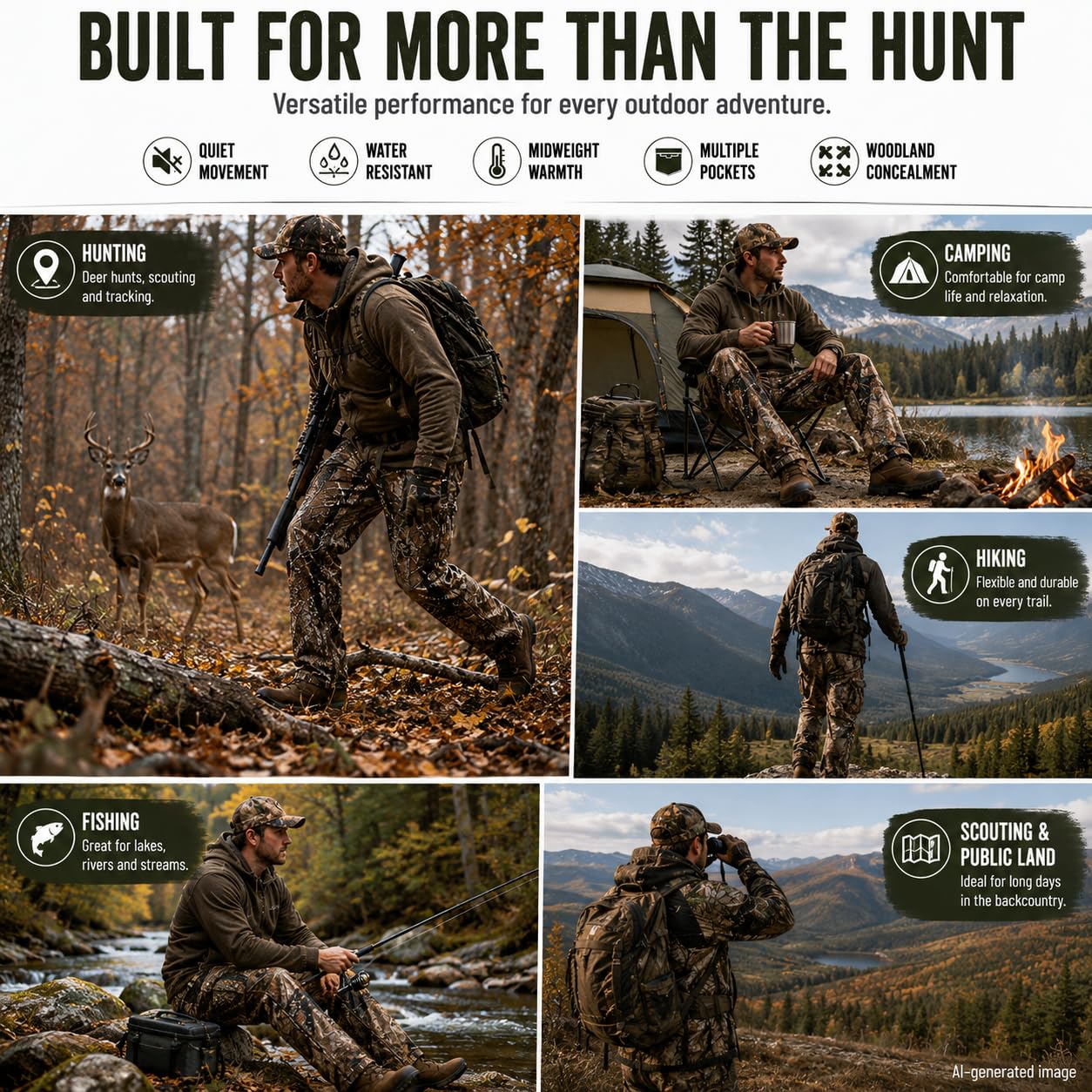 Krumba Hombres Camuflaje Caza Impermeable Pantalon