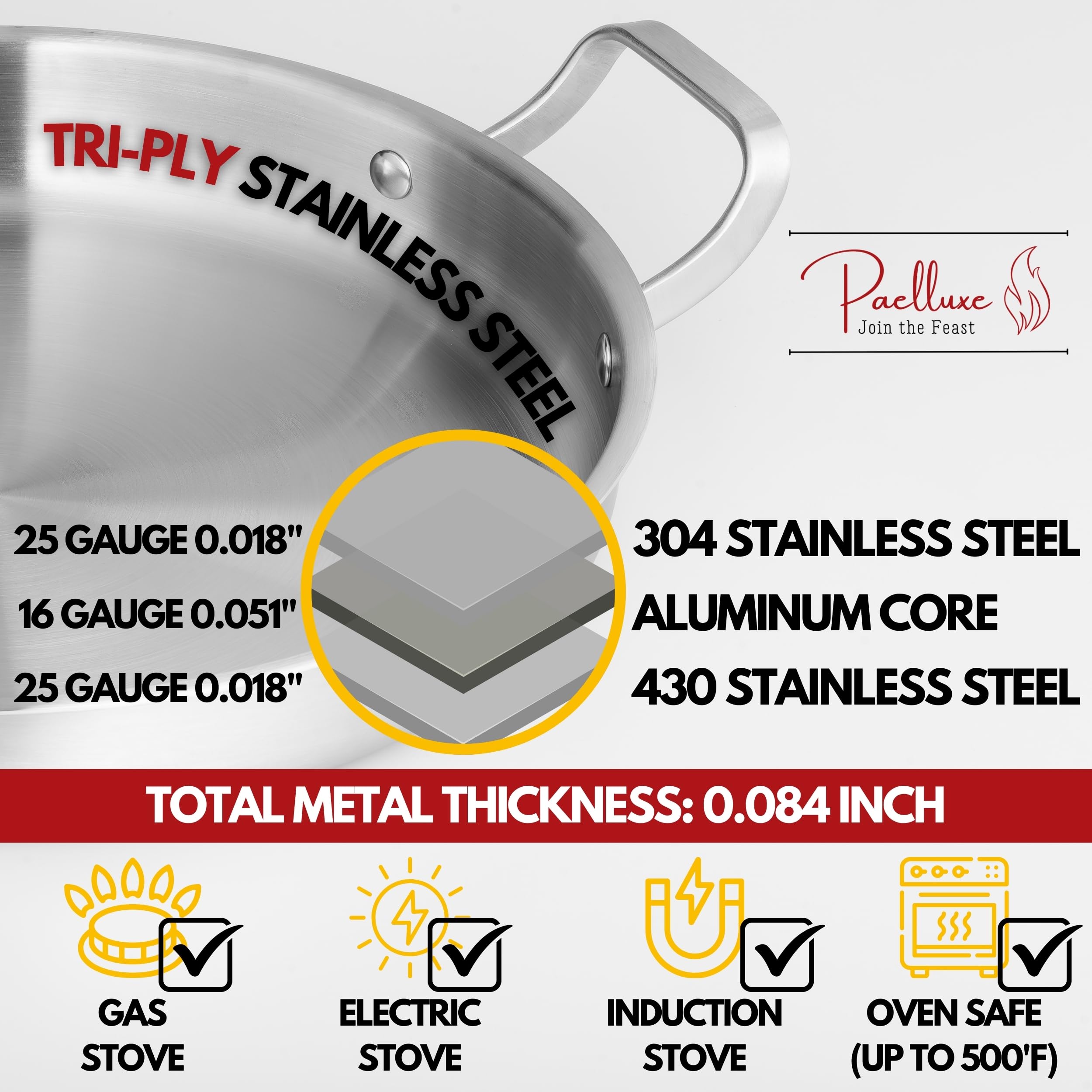Paelluxe Paella Pan - 13 Inch Stainless Steel -7