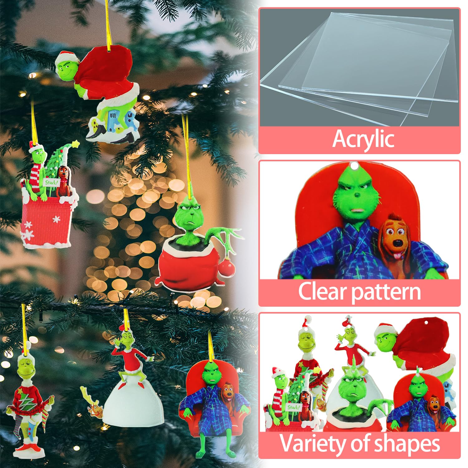 10 Stück Weihnachtsbaum Anhänger - Grinch Design Aus Acryl