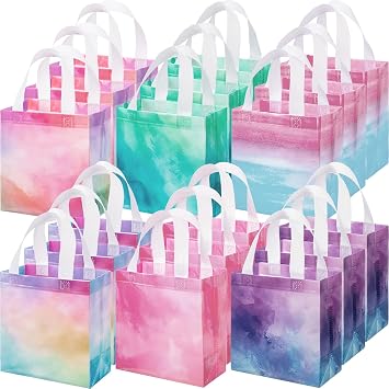 Wesnoy 18 Pcs Non Woven Reusable Gift Bags, Tie Dye Party Favor Easter