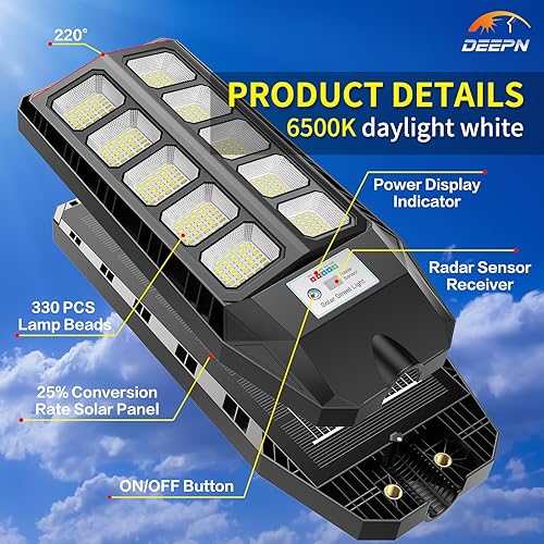 Miniatura 2 de Deepn Luces solares para exteriores, IP66 impermeables para exteriores, 6500 K del anochecer al amanecer, luces de inundación de seguridad solar con