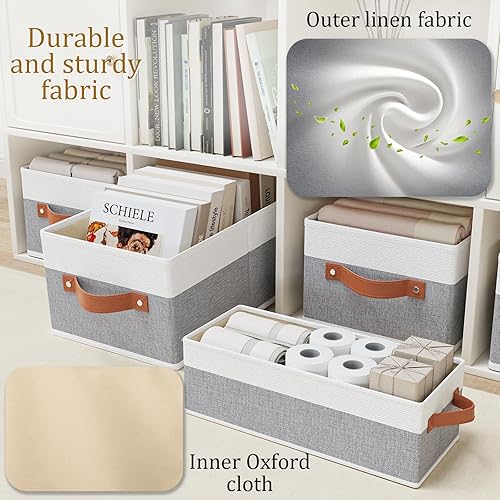 Miniatura 7 de OUTBROS Contenedores de almacenamiento, cestas de almacenamiento plegables para organizar, cajas de almacenamiento de tela con asas, para