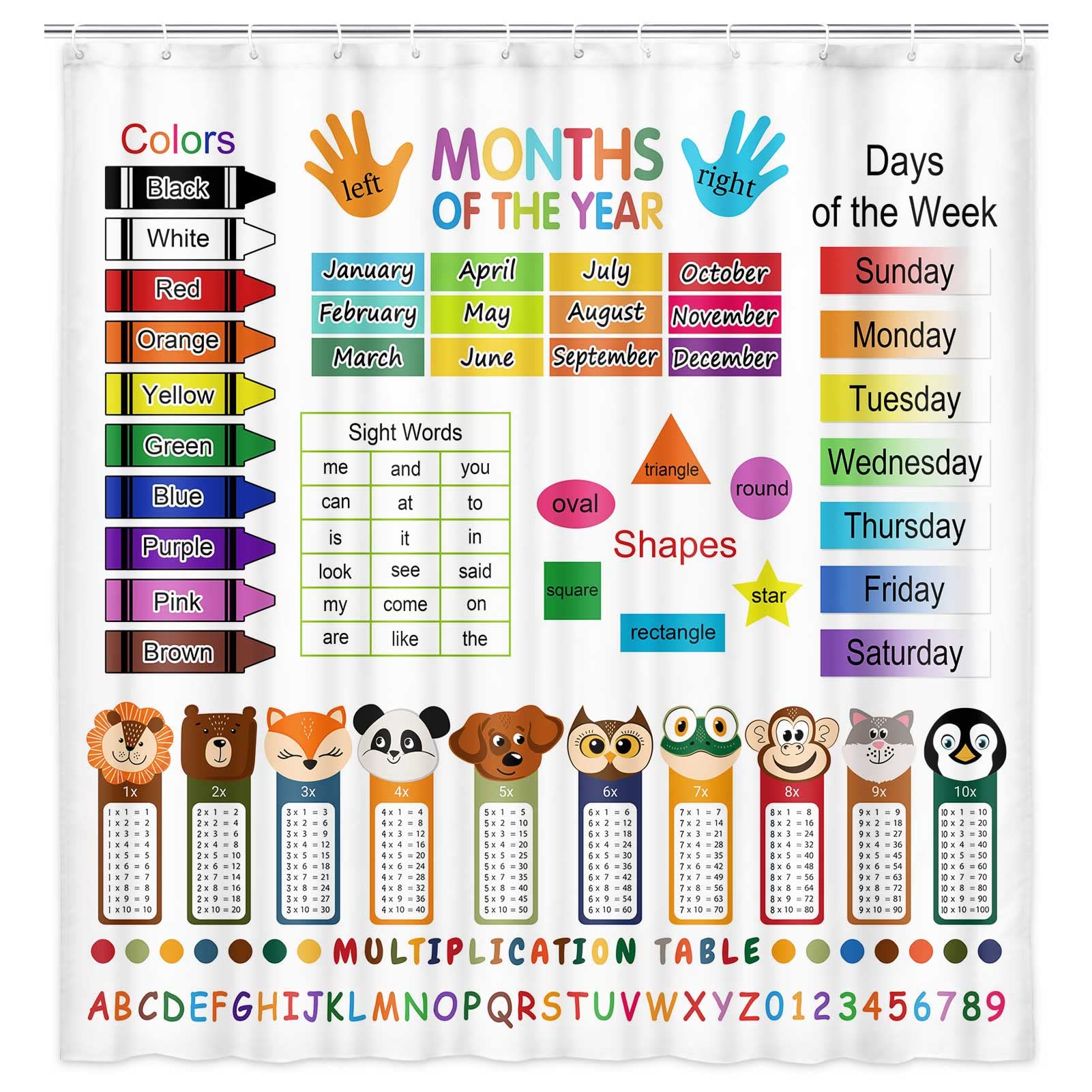 Amazon.com: ABC Educational Shower Curtain for Kids, Learning Shower ...