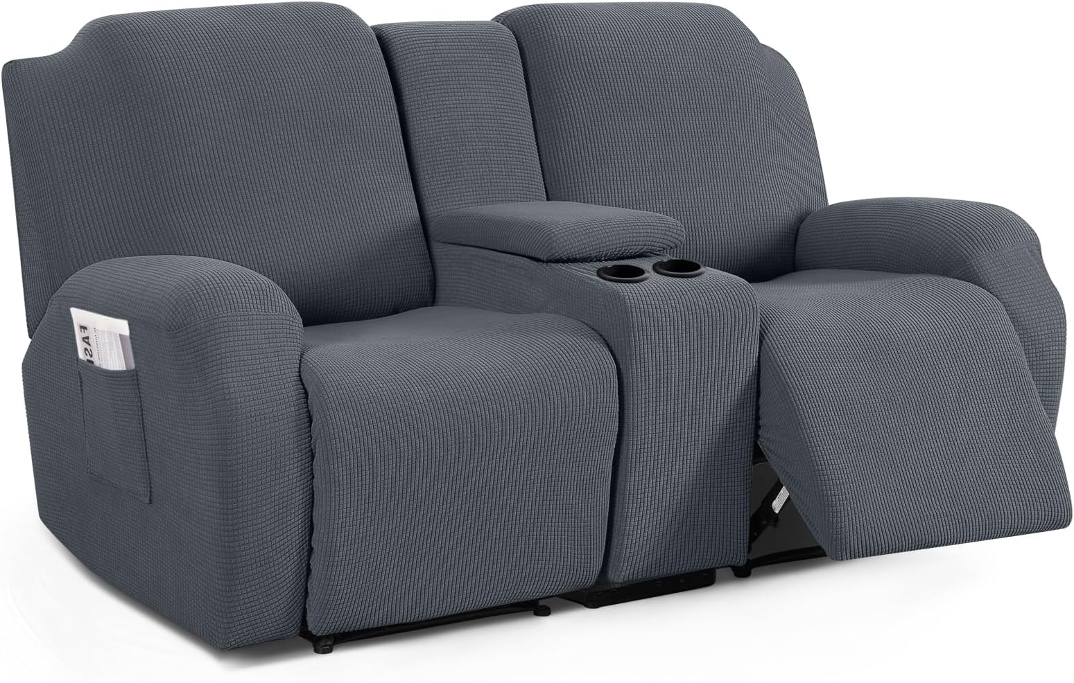 TAOCOCO Loveseat Recliner Cover with Middle Console, Stretch Loveseat Cover for 2 Seat Recliner Couch, Jacquard Reclining Sofa Covers Loveseat Slipcover Furniture Protector, Grey