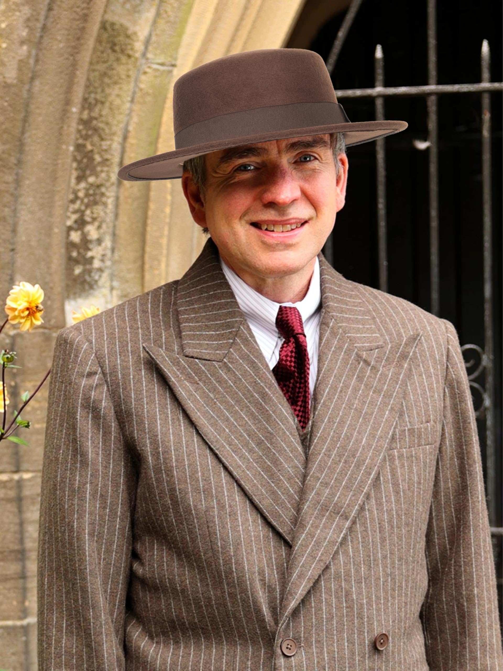 Cappello da uomo e donna, a tesa larga, in feltro, stile Fedora, cappello piatto per chiesa e derby