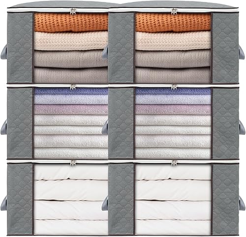 QBSM Paquete de 6 organizadores y almacenamiento de armario, bolsas plegables de almacenamiento de ropa con ventana transparente y asas,