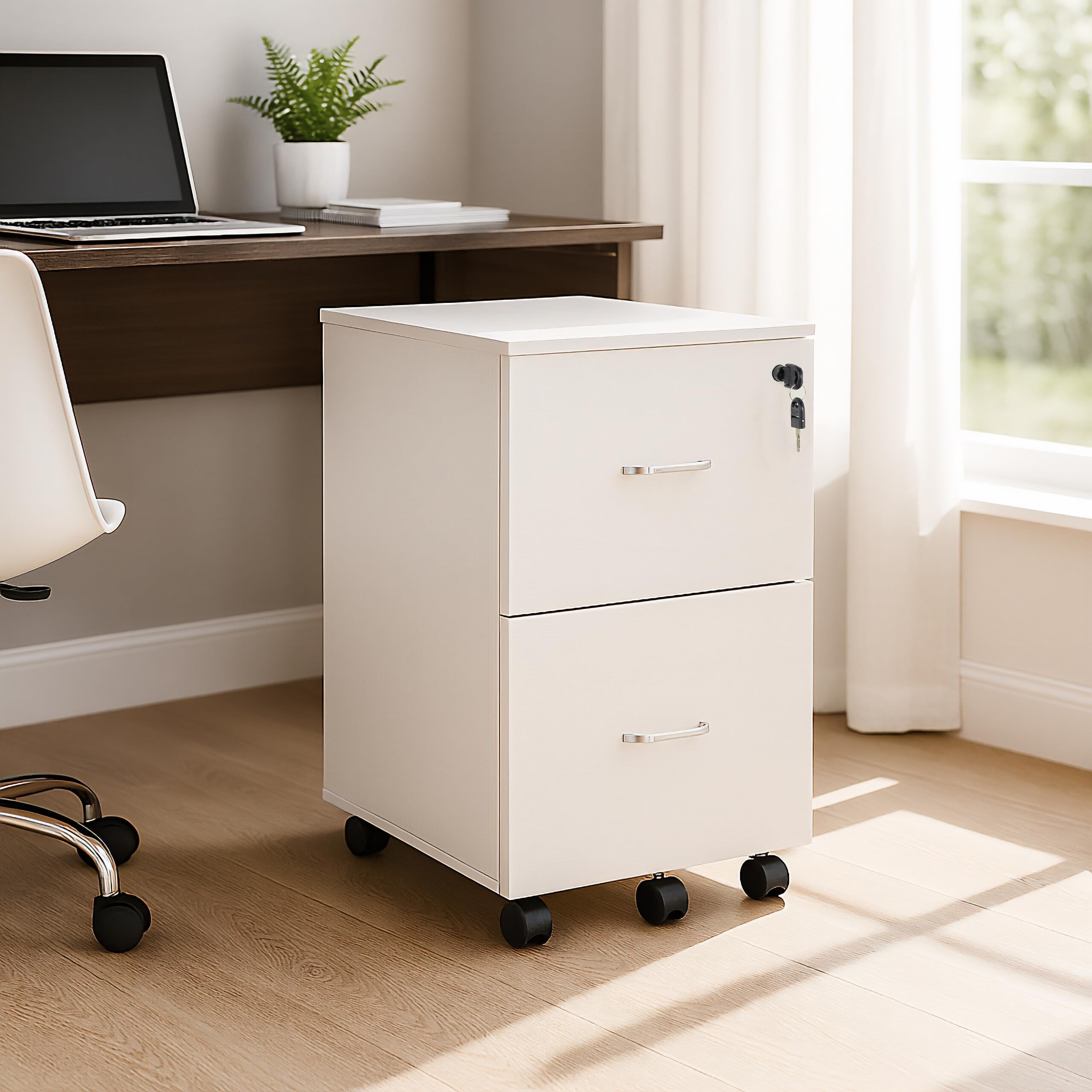Relaxdays Caisson de Bureau 2 Tiroirs avec Clé Barres Dossiers Suspendus 72 x 43 x 46 cm Blanc