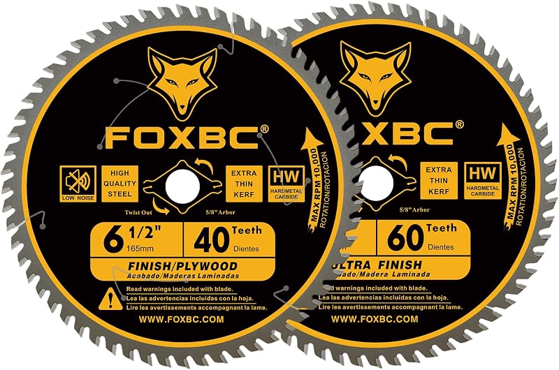 6-1/2 inch Circular Saw Blade 40T 60T Combo Pack, Ultra Fine Finish for Wood Cutting, Thin-Kerf with 5/8" Arbor