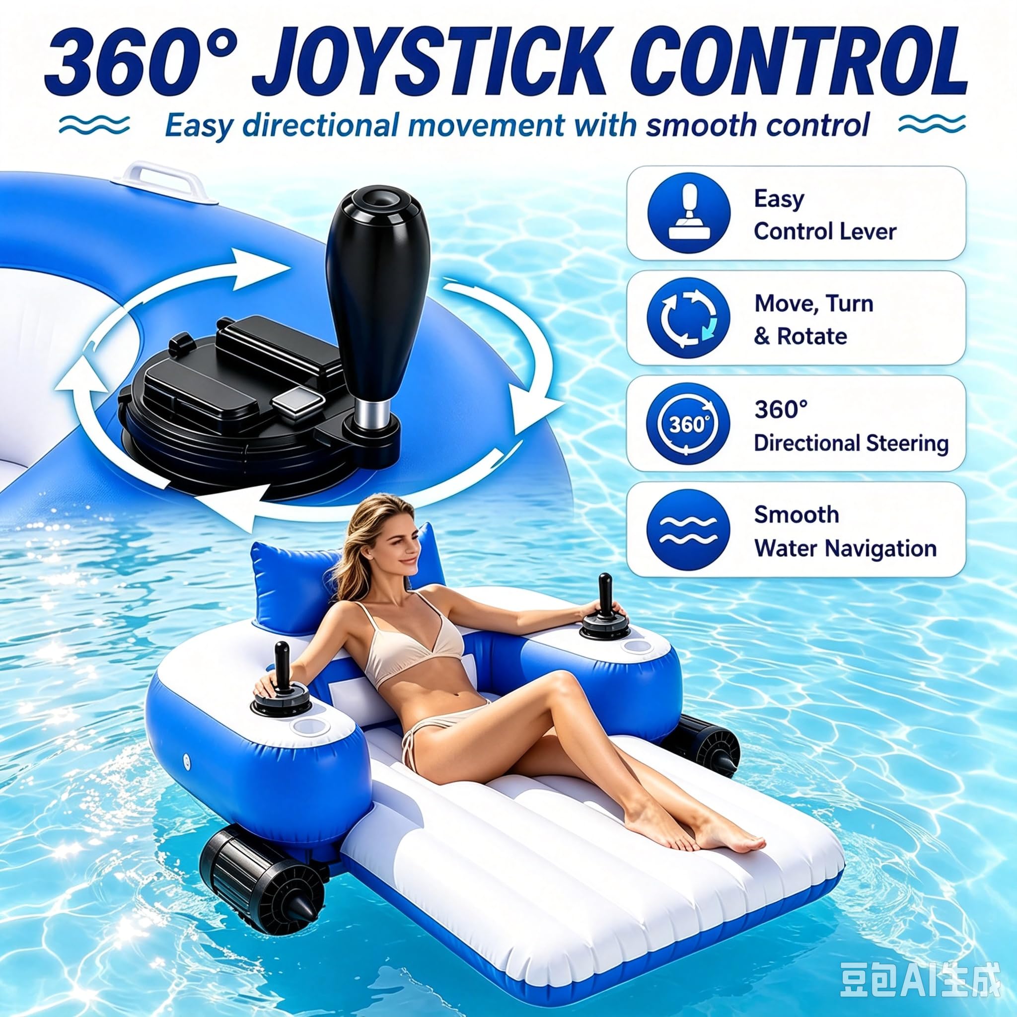 Silla De Playa Hinchable Eléctrica, Tumbona Acuática con Doble Motor, Rotación De 360°, Recargable, Capacidad De Carga De 120 Kg, para Piscinas Y Lagos