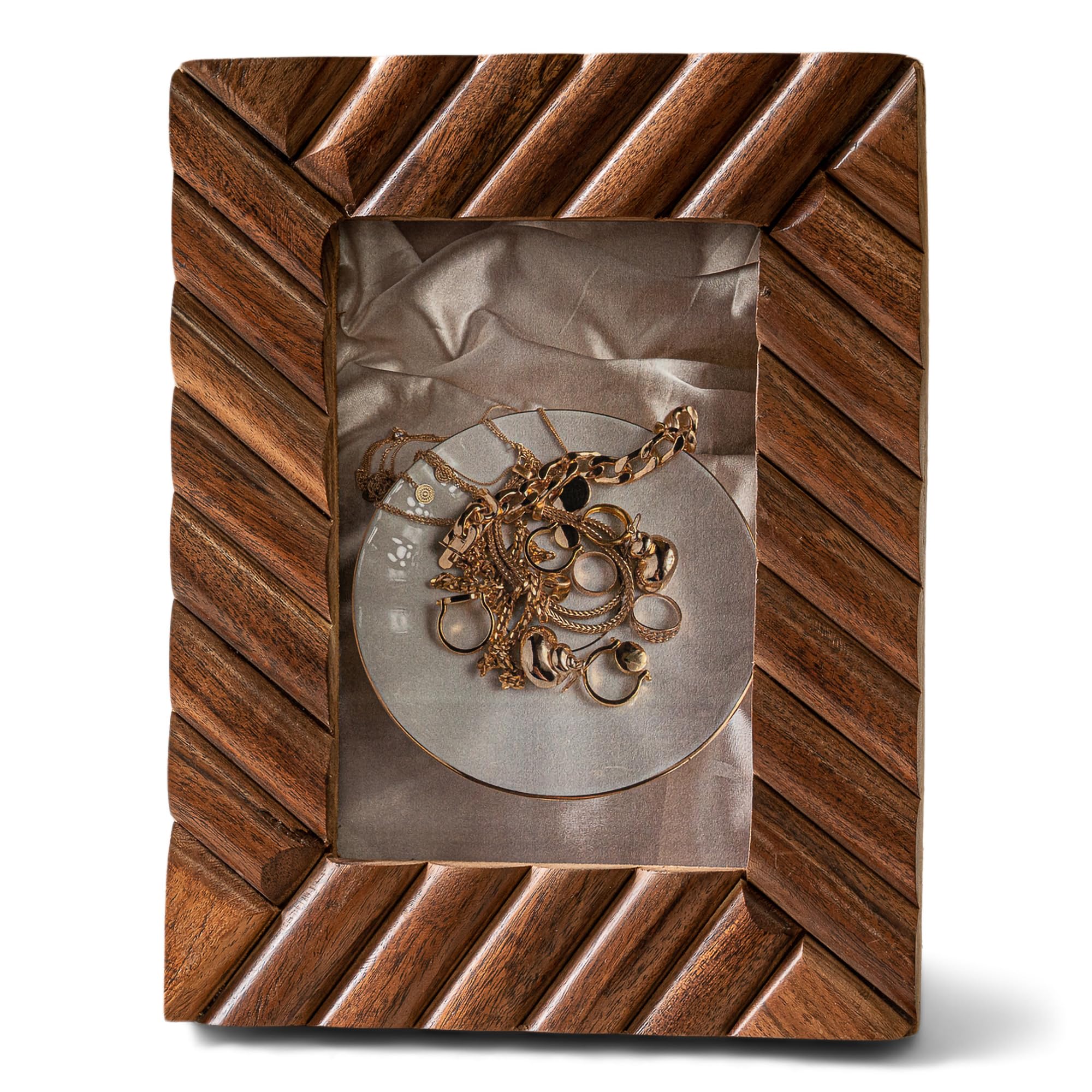 20562 Angled Plank Pattern Holds 4x6 Inch Photo Brown Wood Tabletop Frame