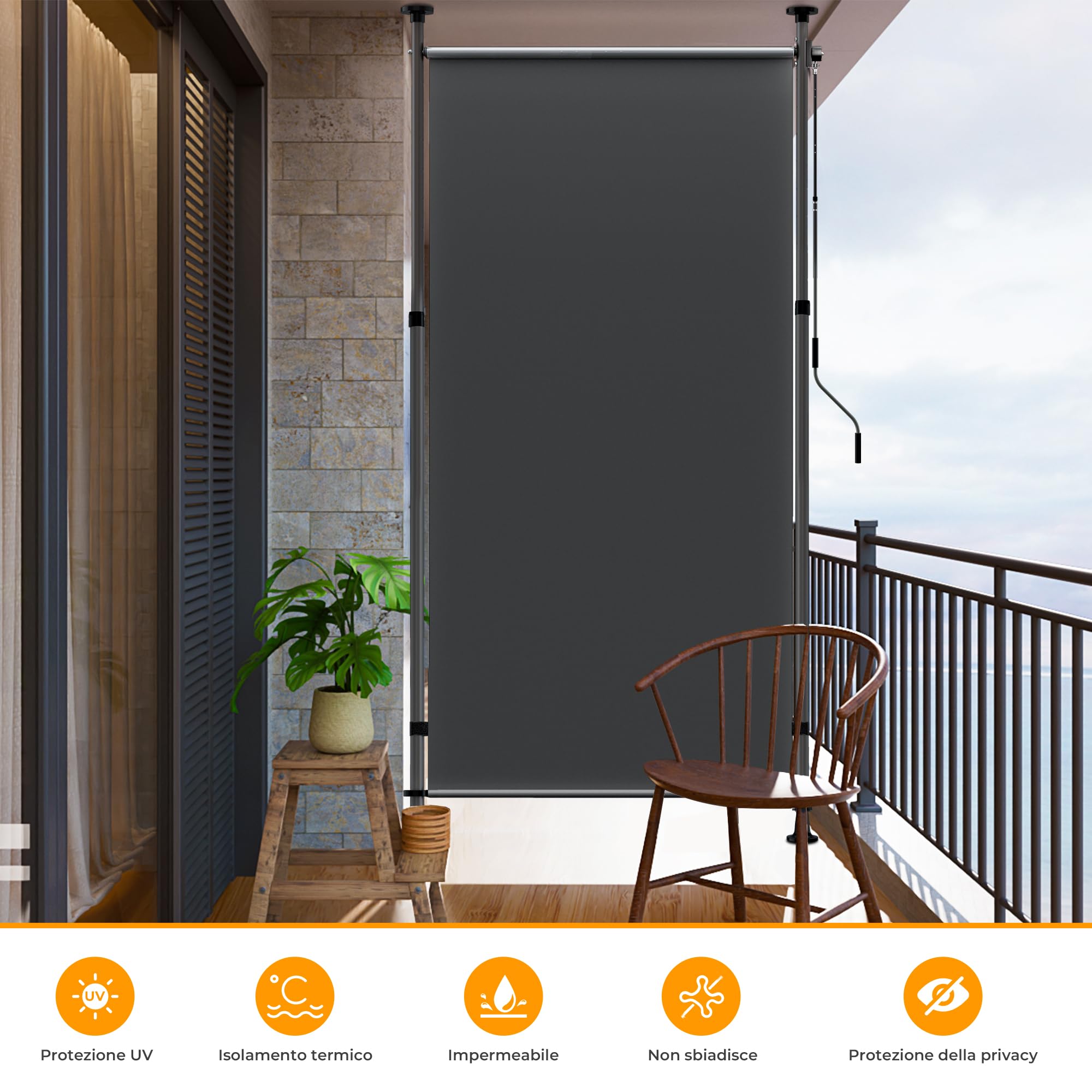 HOMEDEMO Tenda da Sole Verticale Regolabile 200x(220-310) cm Antracite Impermeabile Anti-UV