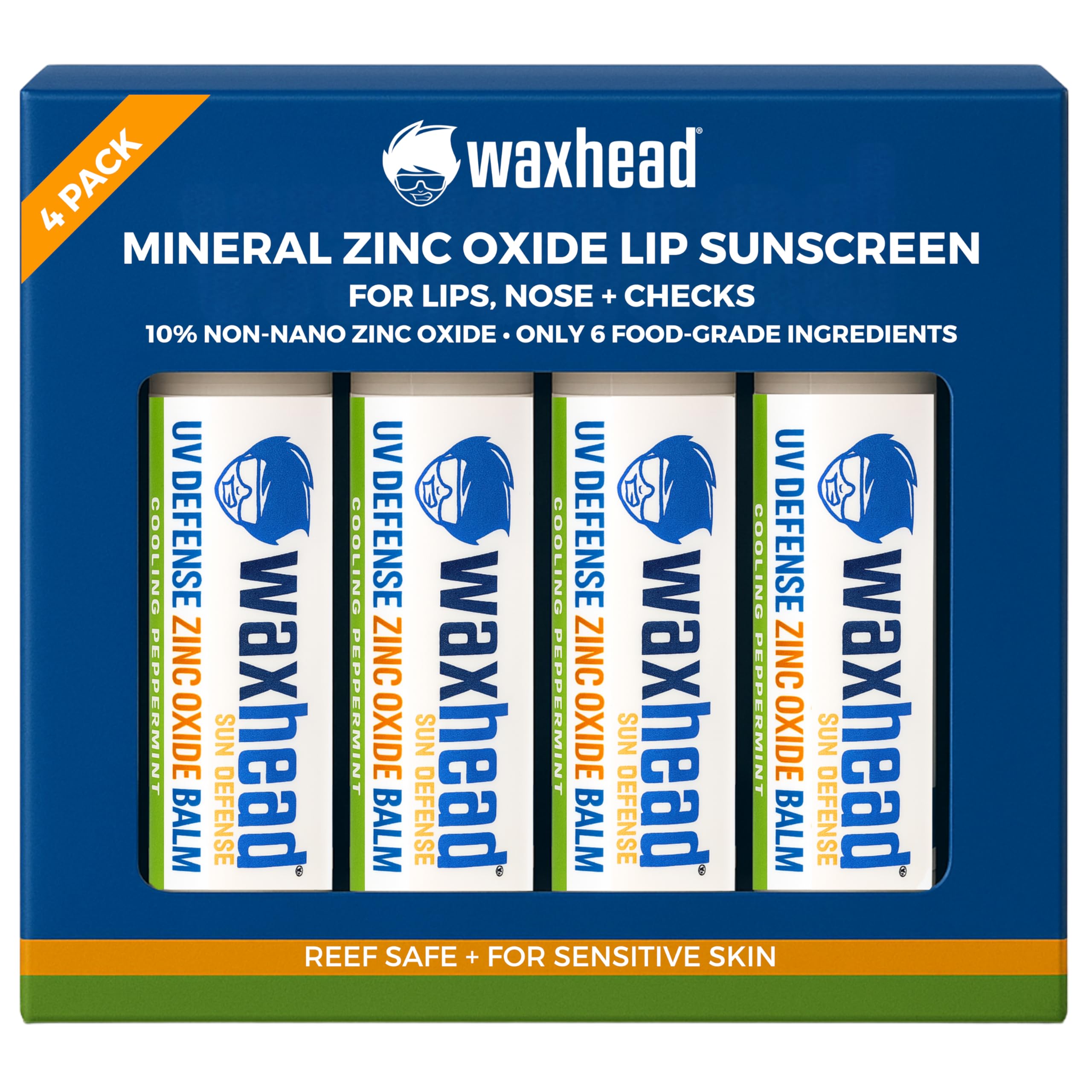 Waxhead Sun Defense Foods Waxhead Natural Zinc Oxide Lip Balm (3 Packs of Peppermint) - EWG Rated 1 - Broad Spectrum, Non-Toxic, Mineral, Vitamin E, Reef Safe, Hypoallergenic