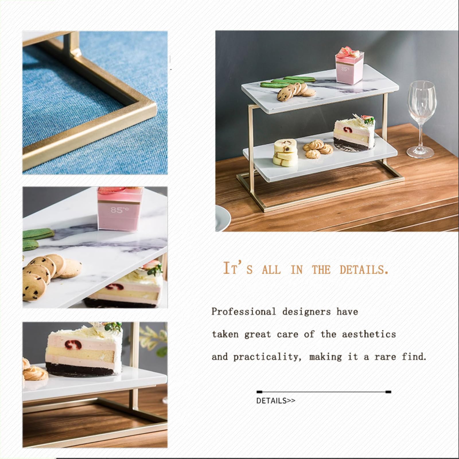 GOOFFY Présentoir à Gâteaux En Marbre à 2 étages Rectangle