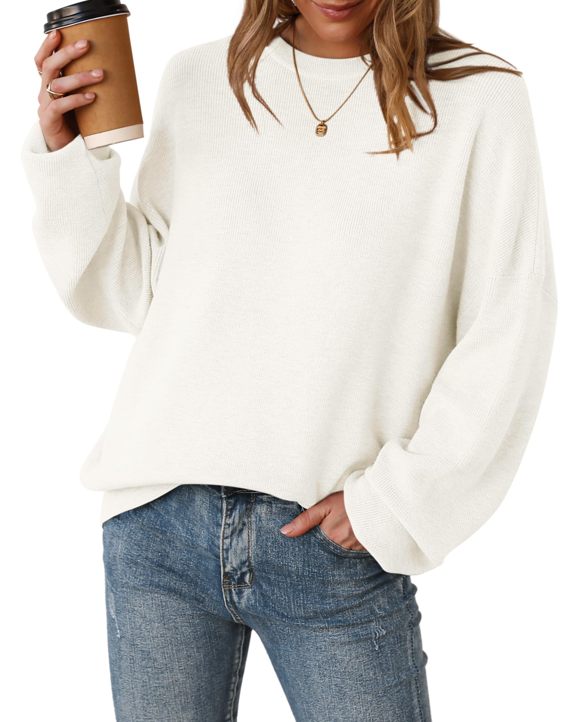 Arach&Cloz Pullover Damen Wolle Blend Oversized Herbst Winter Pulli Rundhalsausschnitt Strickpullover Langarm Oberteile Strick Tops