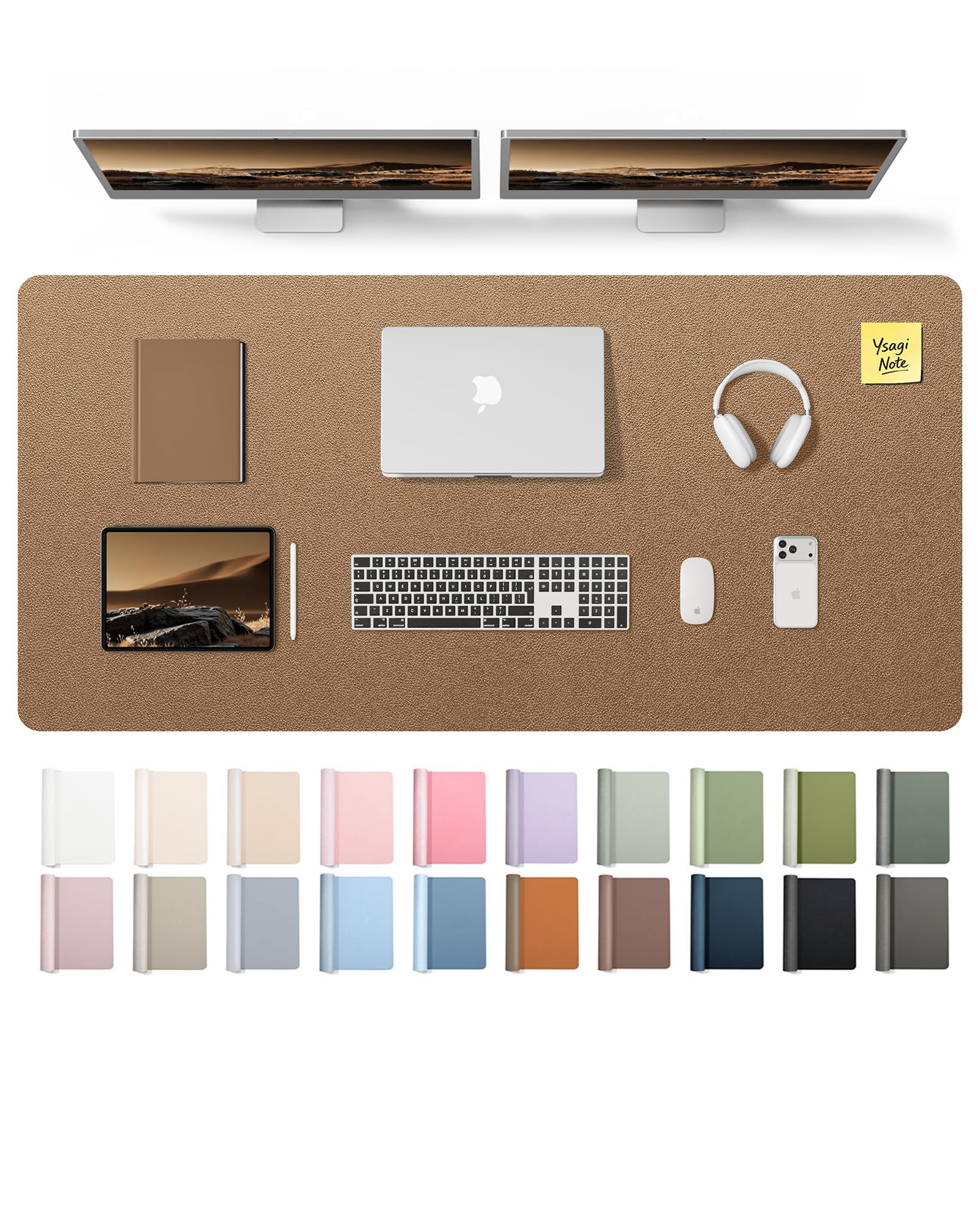 YSAGi Leather Desk Pad Protector, Office Desk Mat, Large Mouse Pad, Non-Slip PU Leather Desk Blotter, Laptop Desk Pad, Waterproof Desk Writing Pad for Office and Home (Shiny Bronze,55" x 24")