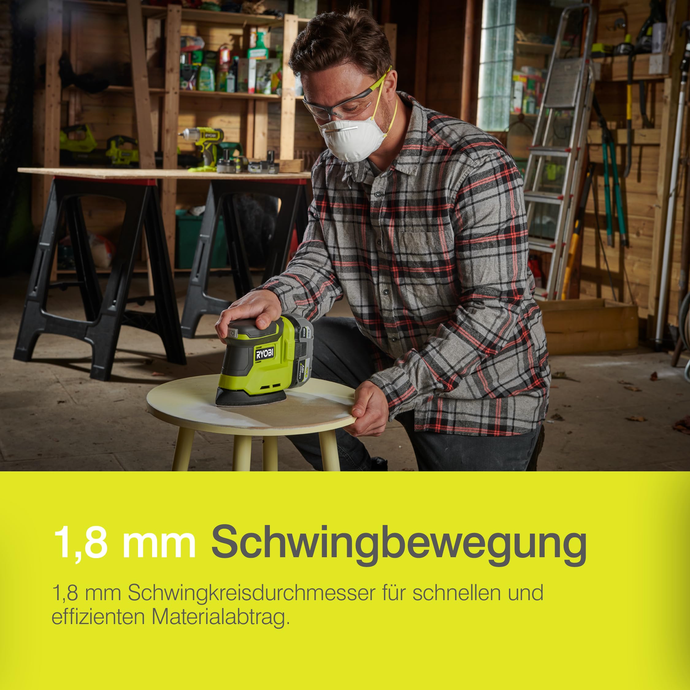 RYOBI 18 V ONE+ Akku-Delta-Vibrationsschleifer RPS18-0, 100x140 mm Schleifteller, 1,8 mm Schwingdurchmesser, ohne Akku und Ladegerät