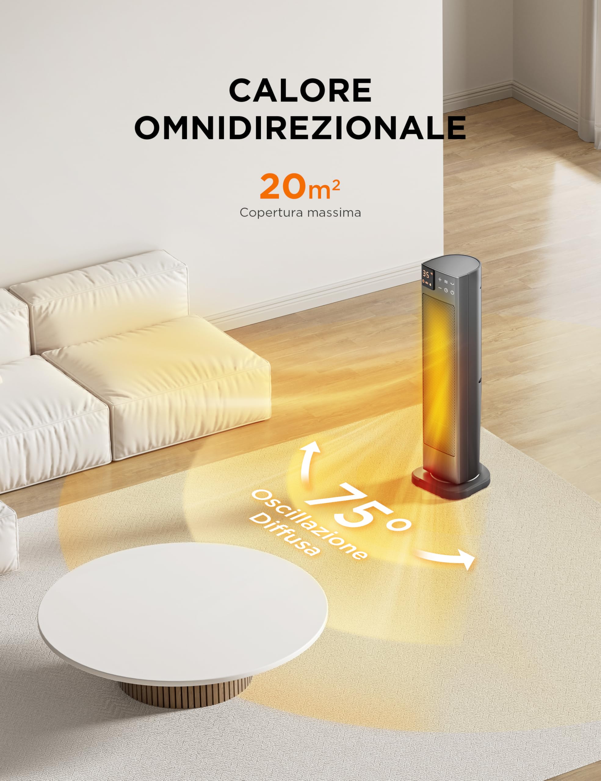 Midea NTH20-22ERSE Stufa Elettrica in Ceramica 2000W con Termostato e Telecomando, 58 cm, 3 Modalità Timer 24H, Protezione Surriscaldamento e Ribaltamento, Riscaldamento Rapido per Ufficio Camera Casa