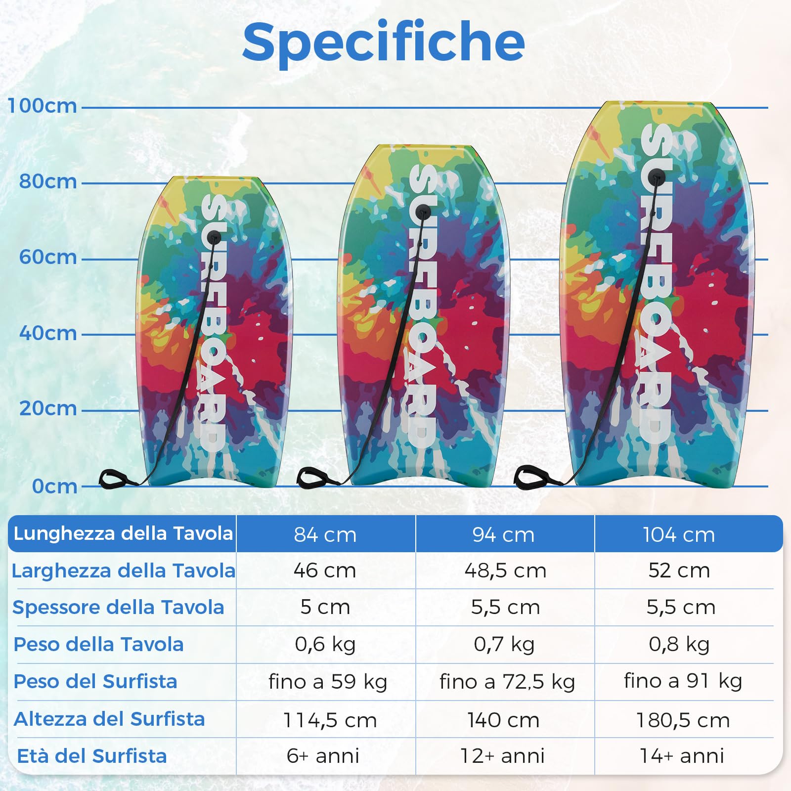 COSTWAY Tavola da Surf 33"/37"/41", BodyBoard con Guinzaglio per Polso in XPE + EPS + HDPE, Tavoletta Surf Leggero per Bambini, Ragazzi e Adulti