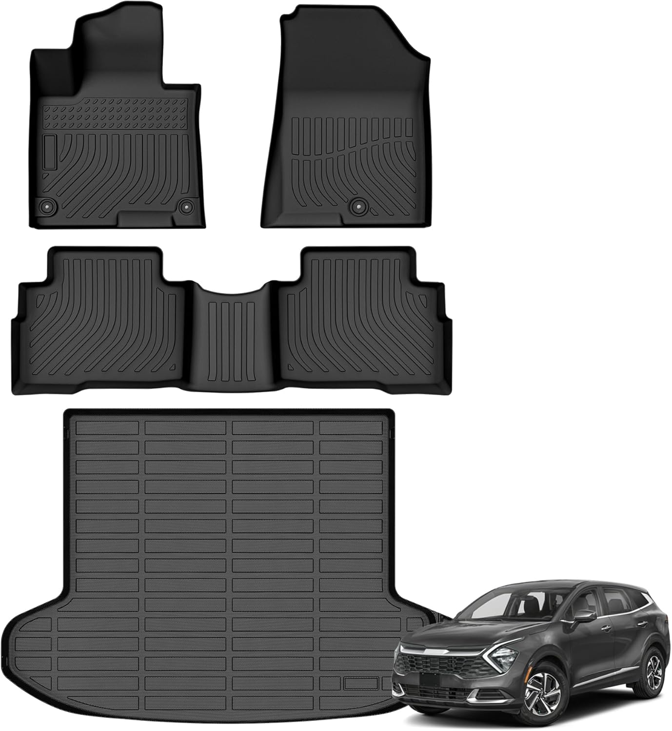 Floor Mats for Kia Sportage Hybrid 2023-2025 2026 (Only for HEV, Not for PHEV), TPE Waterproof Non-Slip All Weather Protection Custom (Floor Mats & Cargo Liner)