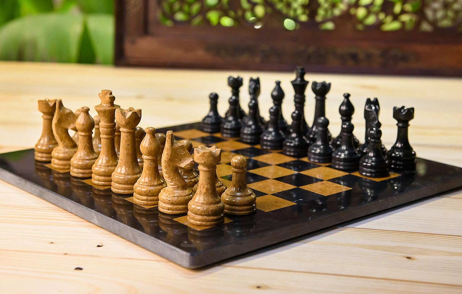 Radicaln Marble Chess Set 15" Inches Black and Golden Handmade Luxury Board Games for Adults, Ideal Marble Chess Board Game Set & Chess Pieces