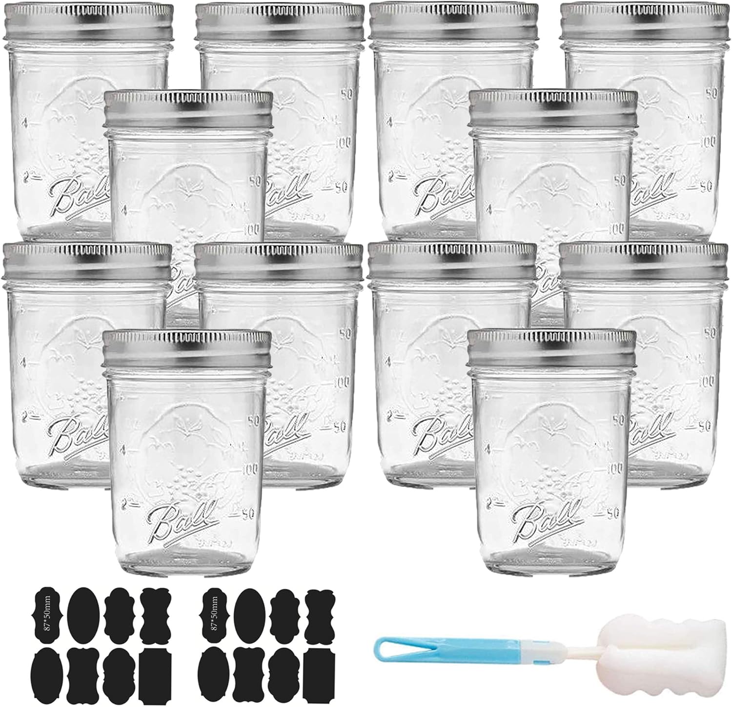 Mason Jar 8 oz [12 Pack] Kerr Mason Jars For Canning, Fermenting, Pickling, Freezing Glass