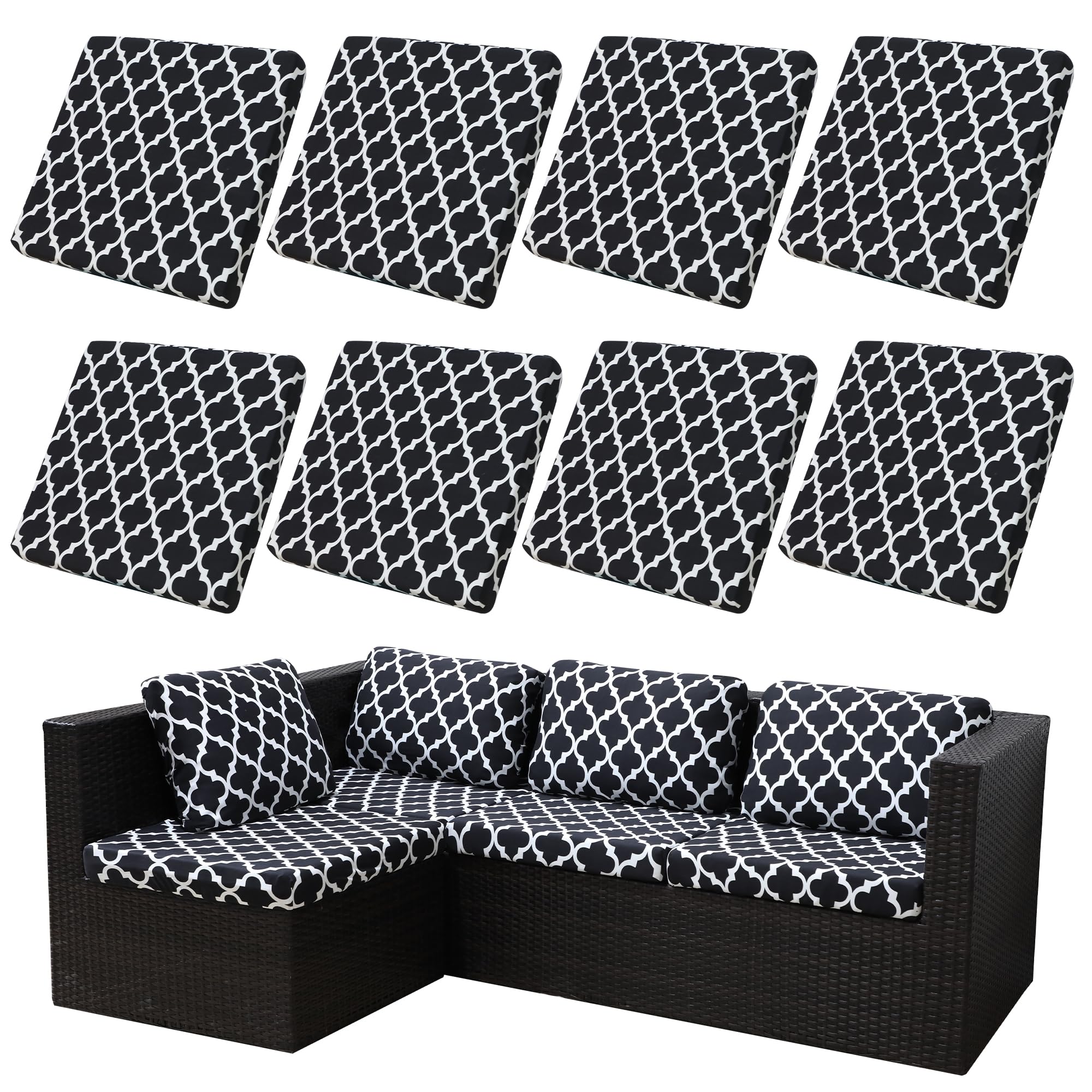 8 Pcs Outdoor Cushion Covers, Patio Sofa Cushion Covers Replacement
