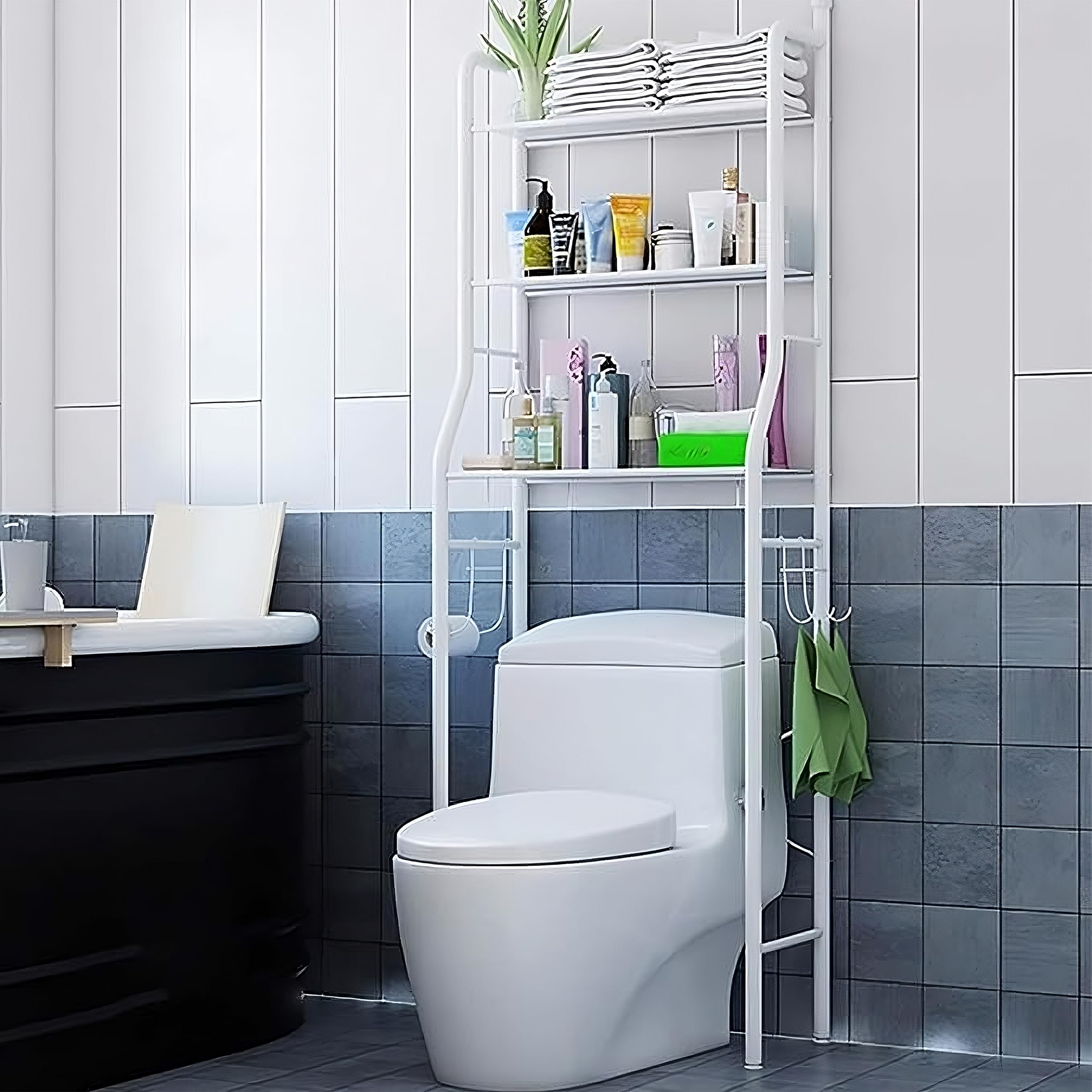 Retoo Toilettenregal, Badezimmerregal, Waschmaschinenregal, 3 Badregal offenen Ablagen, WC Regal, Platzsparend, Leicht zu montieren, Waschmaschinenüberbau Multifunktional mit viel Stauraum