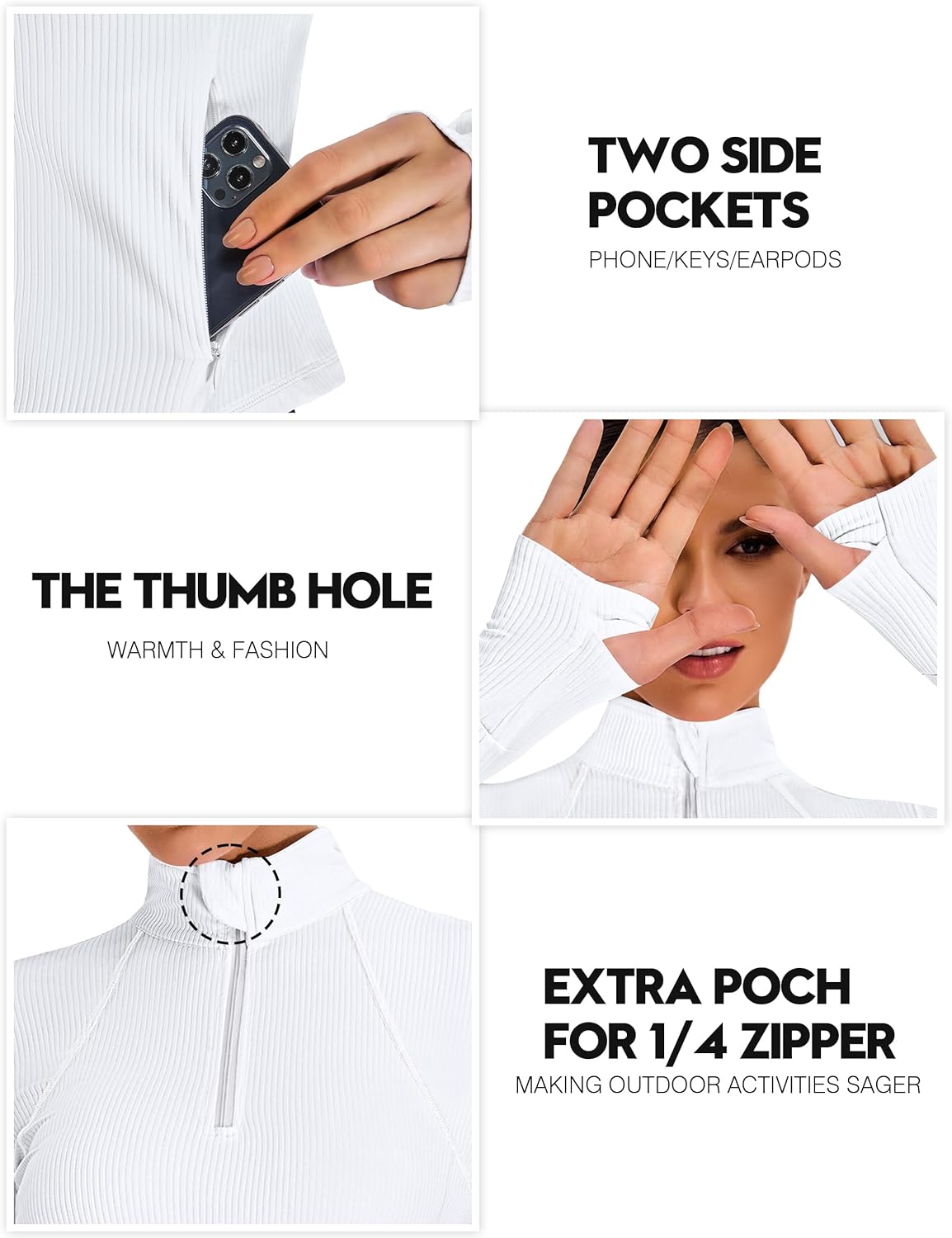 BMJL Womens Workout Tops Long Sleeve Golf Shirts UPF 50 Ribbed Light Jackets Quarter Zip Pullover Three Pockets