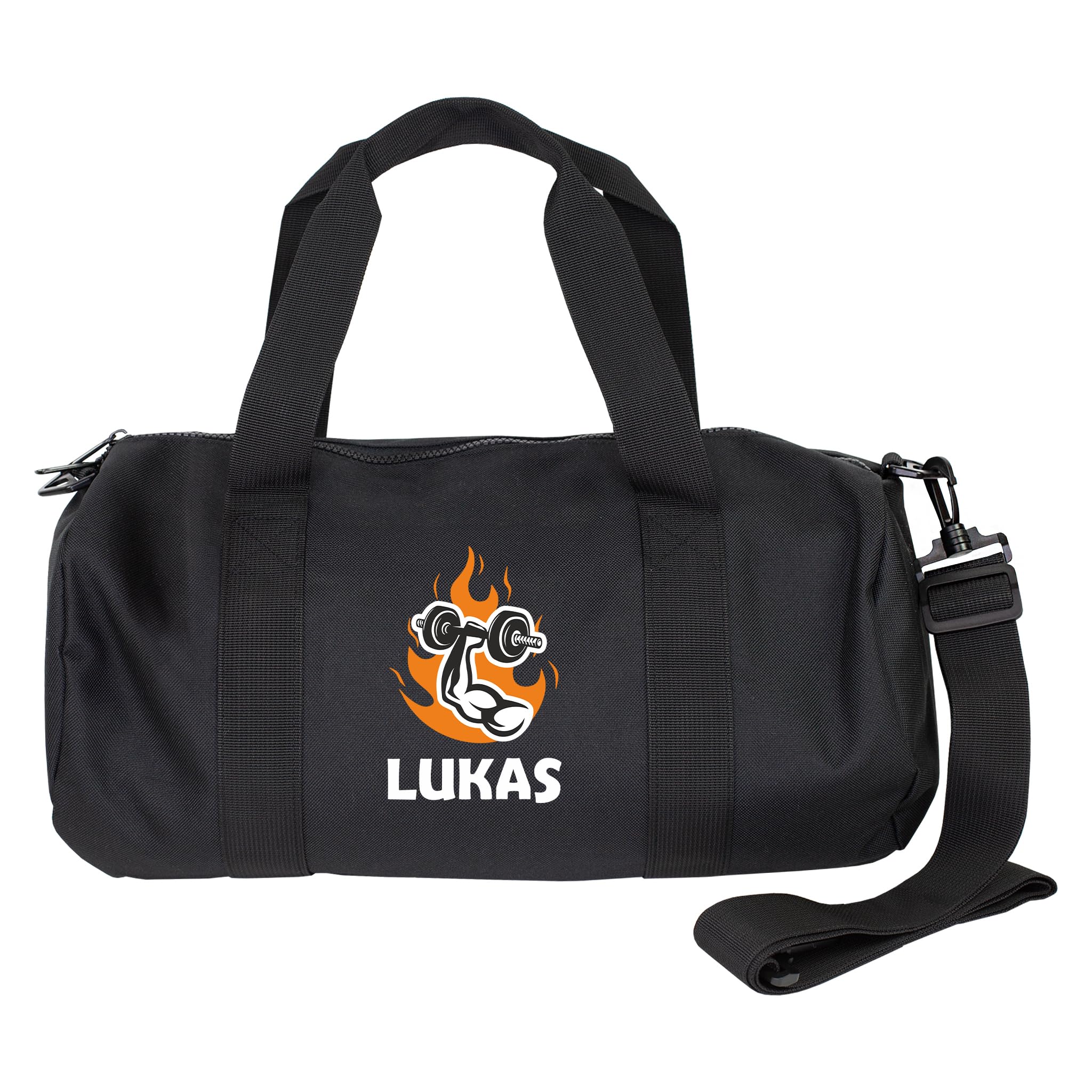 Herz & Heim® Sporttasche personalisiert mit Name – Trainingstasche mit Hantel Motiv – Fitness Tasche als Duffle Bag für Gym, Sport & Freizeit – Männer Geschenk für Sportler (55 × 28 × 28 cm (B/H/T))
