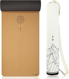 Mosswell Premium Cork Yoga Mat (4 mm Thick) – Non-Slip Fitness Mat with Guide Lines – Pilates Mat + Yoga Bag