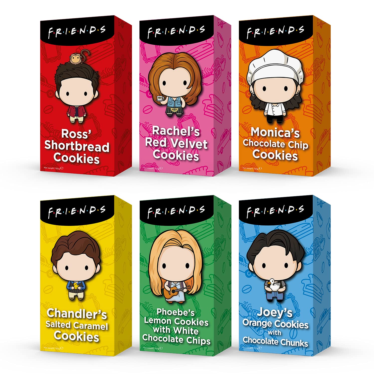 Caffeluxé | F.R.I.E.N.D.S Central Perk | 6 Pack Cookies & Biscuits Gift Set Box | Shortbread, Red Velvet, Chocolate Chip, Salted Caramel, Lemon & Orange Chocolate