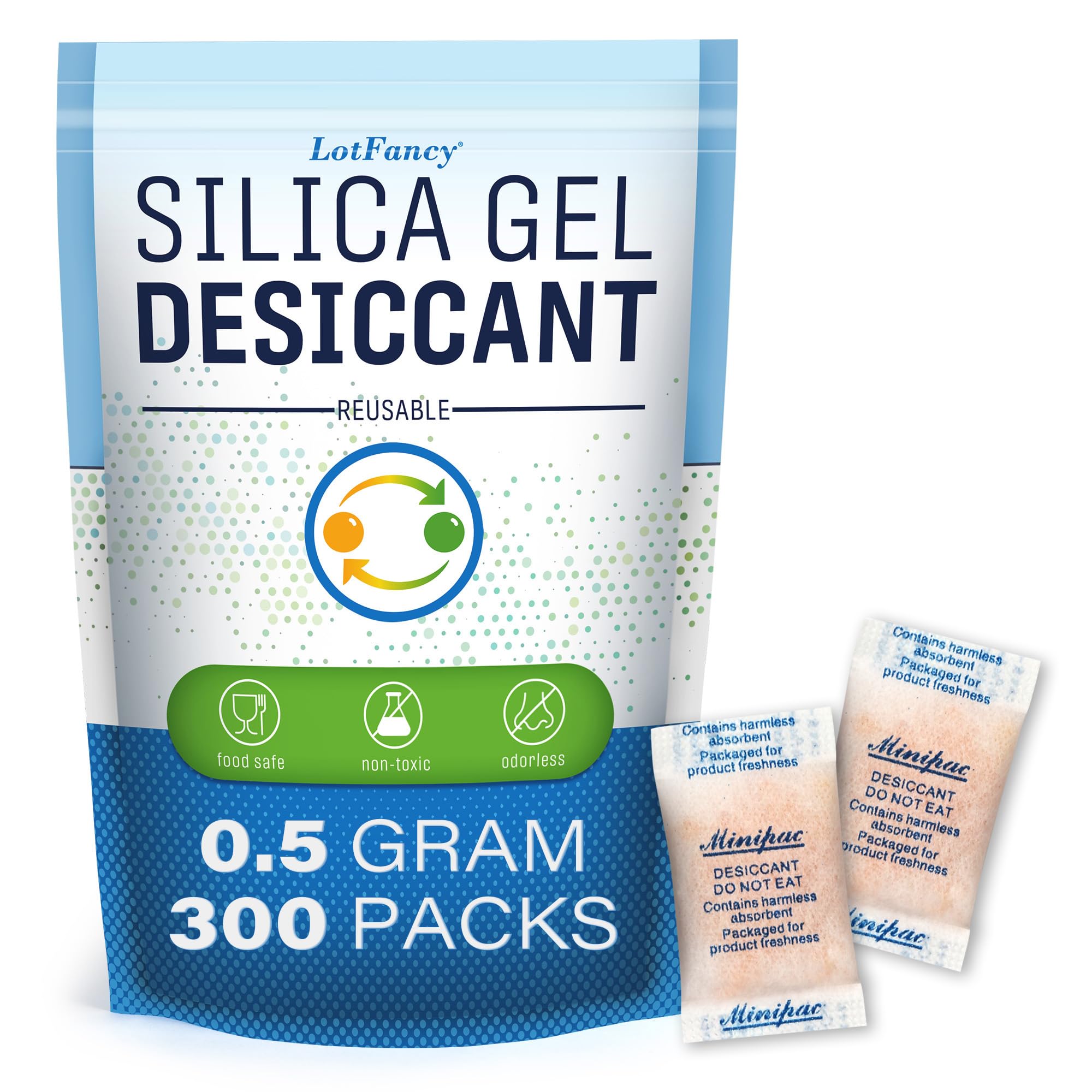 LotFancy Silica Gel Sachets 0.5g 300 Packs, Desiccant Bags Reusable Moisture Absorber for Food or Filament Storage